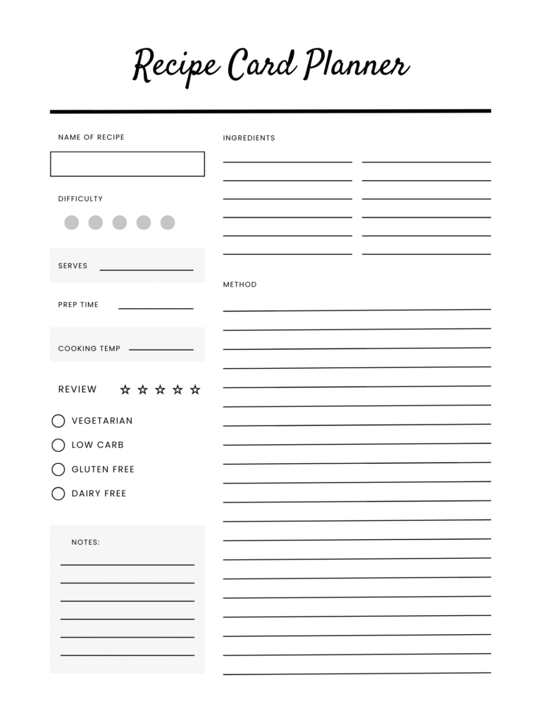 Recipe card template for reMarkable 2