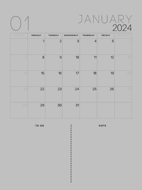 Monthly Calendar Template for Supernote A5x