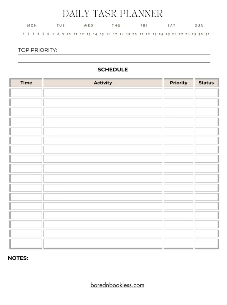 Free Kindle Scribe Daily Task Planner